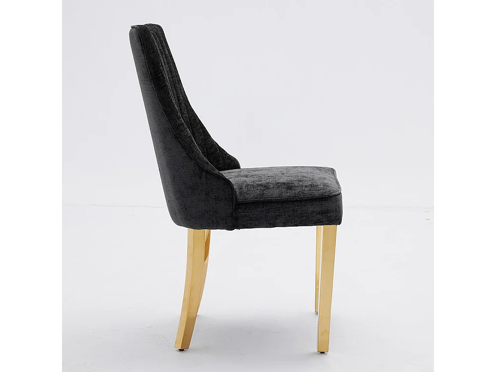 Chaises de salle à manger, lot de deux, rembourrées en tissu avec un rembourrage moelleux, pieds courbés en bois massif, lin,noir