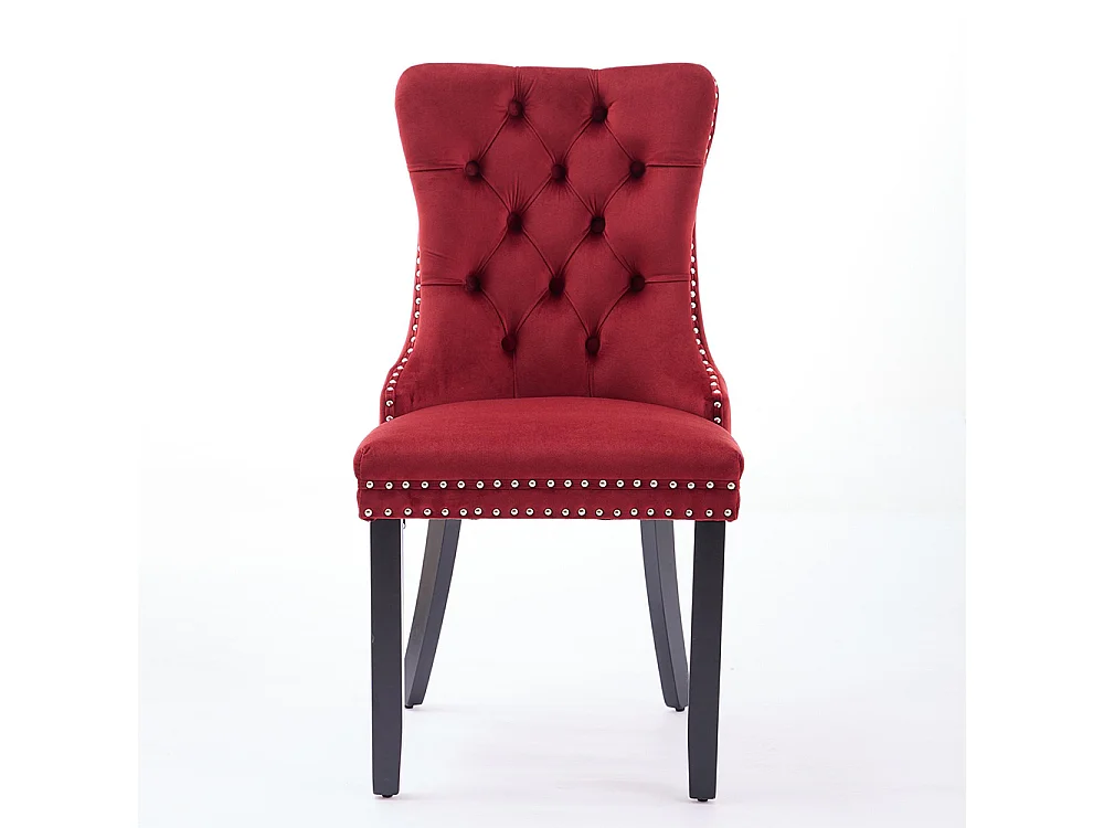 Ensemble de chaises de salle à manger, avec pieds en bois et garniture à clous, revêtement en velours, structure en bois massif,Rouge
