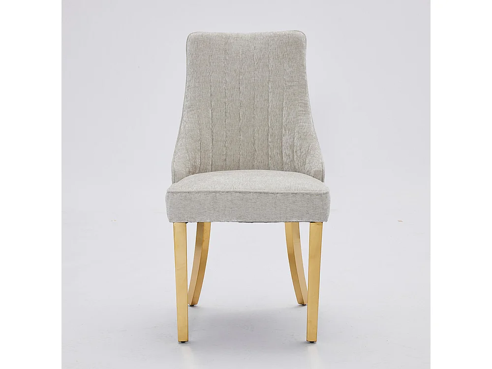 Esszimmerstühle, 2er-Set, mit weichem Stoff gepolstert, gebogene Beine aus Massivholz, Leinen, Hellbeige