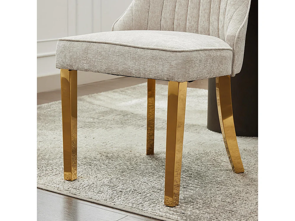 Esszimmerstühle, 2er-Set, mit weichem Stoff gepolstert, gebogene Beine aus Massivholz, Leinen, Hellbeige