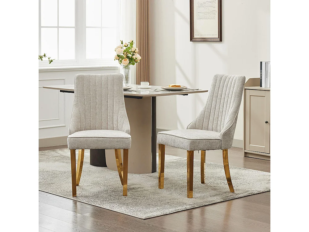 Chaises de salle à manger, lot de deux, rembourrées en tissu avec un rembourrage moelleux, pieds courbés en bois massif, lin,Beige clair