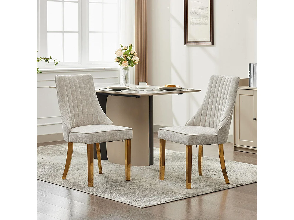 Chaises de salle à manger, lot de deux, rembourrées en tissu avec un rembourrage moelleux, pieds courbés en bois massif, lin,Beige clair