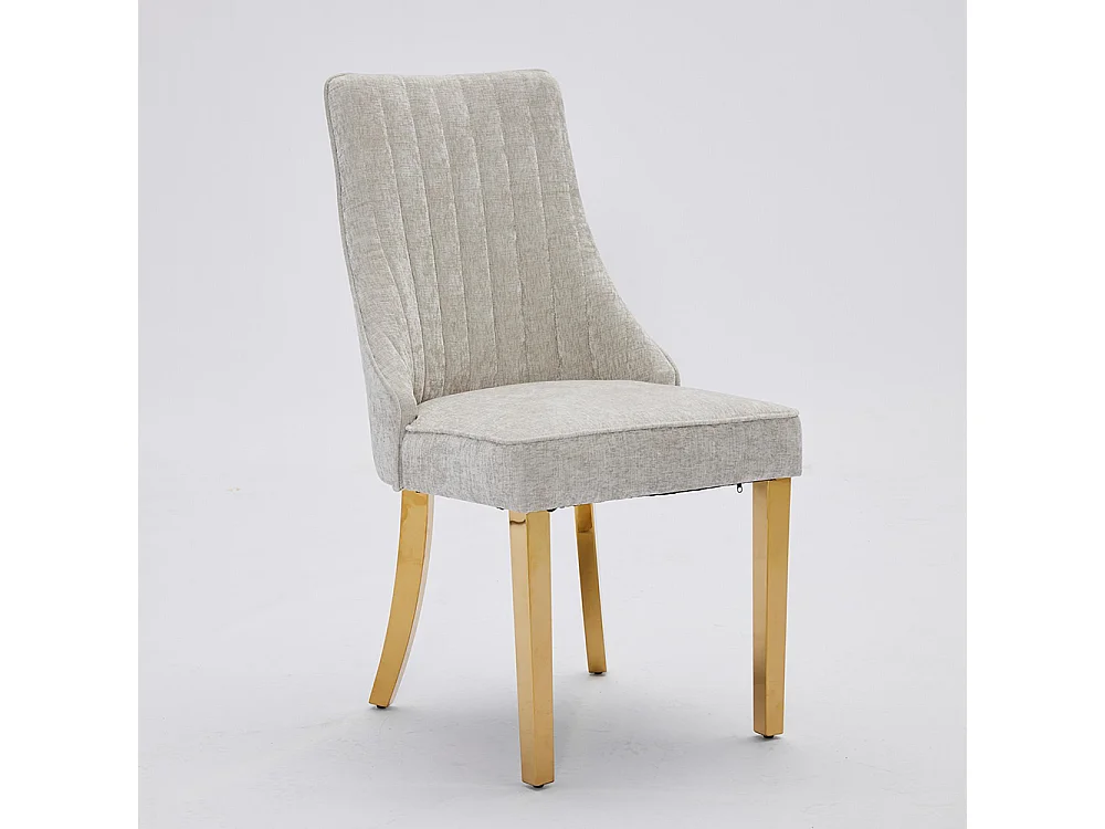 Chaises de salle à manger, lot de deux, rembourrées en tissu avec un rembourrage moelleux, pieds courbés en bois massif, lin,Beige clair