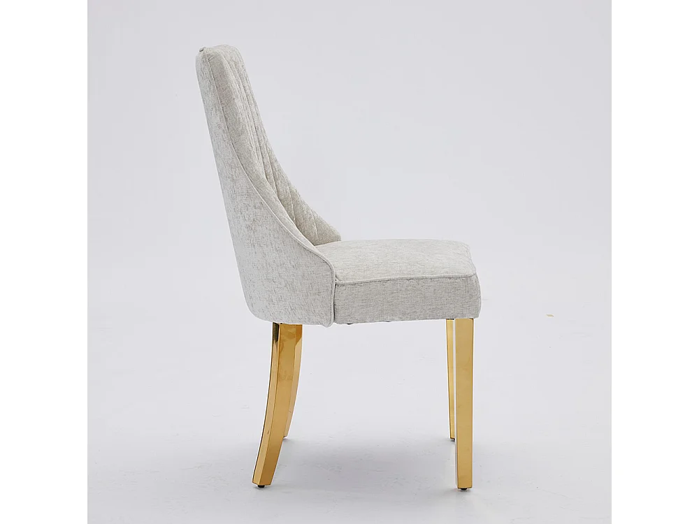 Chaises de salle à manger, lot de deux, rembourrées en tissu avec un rembourrage moelleux, pieds courbés en bois massif, lin,Beige clair