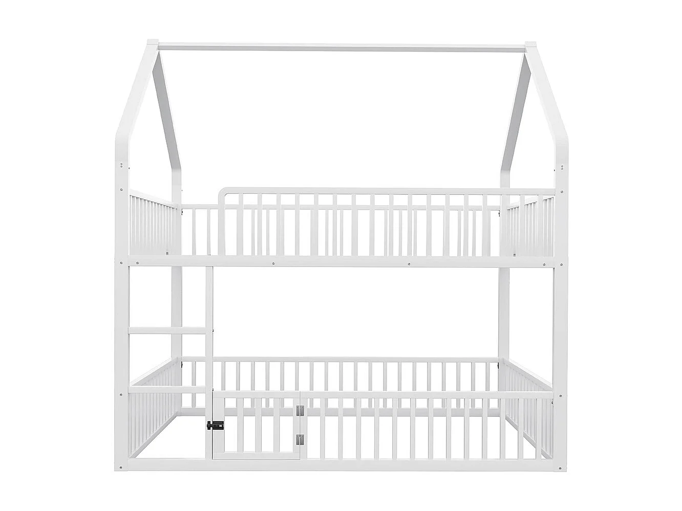 Lit superposé pour enfants, 140 x 200 cm, structure métallique avec échelle, conception loft avec porte d'accès à charnières, blanc