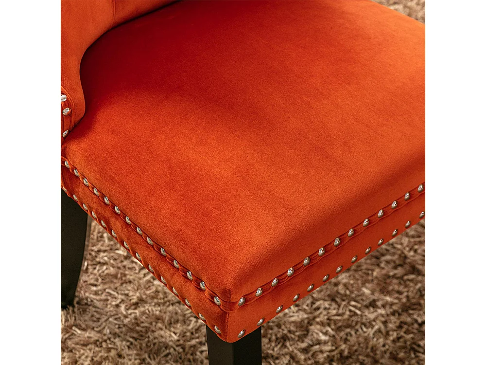 Esszimmerstuhl-Set mit Holzbeinen und Nagelkopfverzierung, Samtbezug, Massivholzgestell, orange