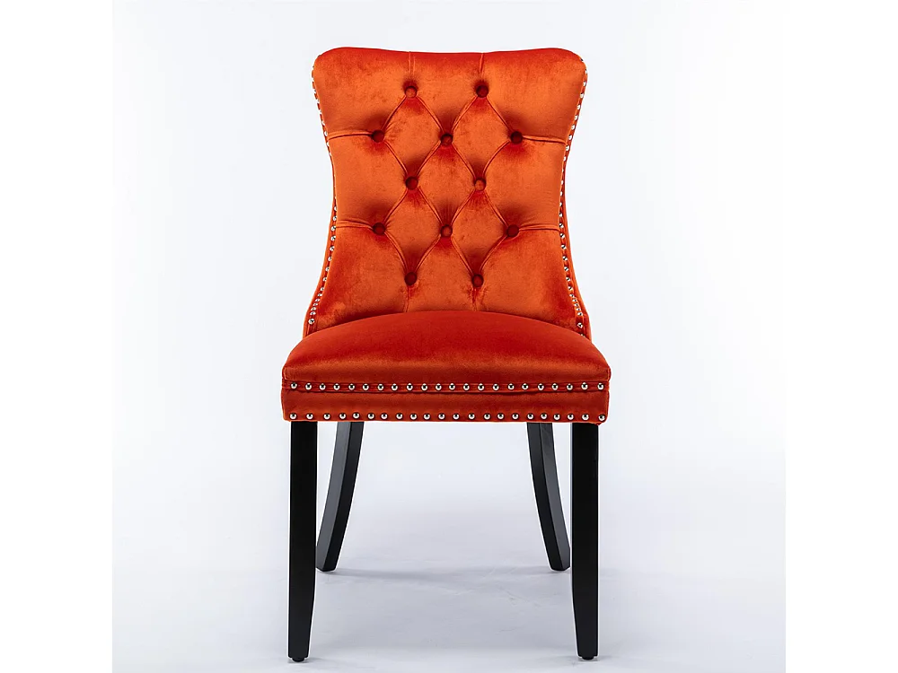Ensemble de chaises de salle à manger, avec pieds en bois et garniture à clous, revêtement en velours, structure en bois massif,Orange