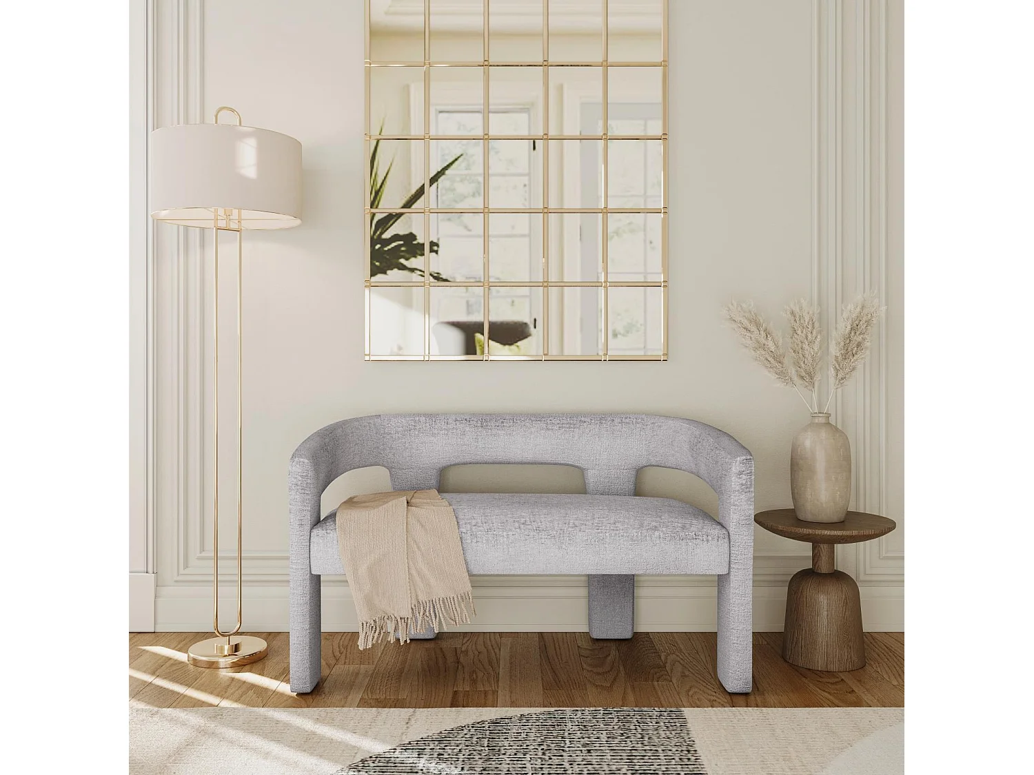 Banc rembourré 124,5x75x56 cm argent Leith LET71BG