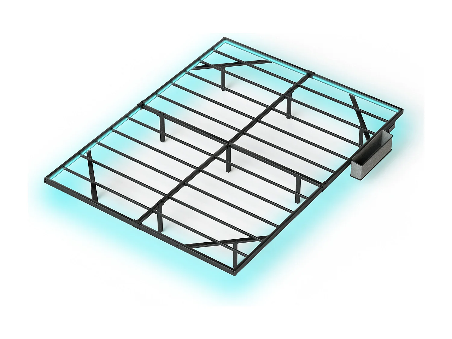 Lit flottant en métal 160 x 200 cm avec éclairage LED, sommier à lattes métallique, éclairé, noir