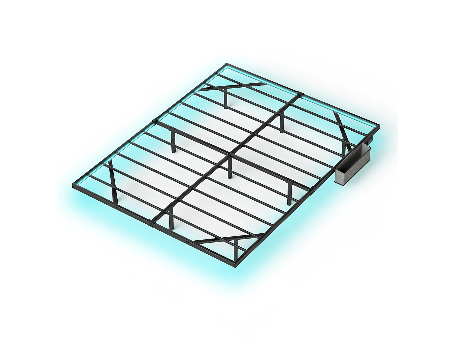Cama flutuante em metal 160 x 200 cm com iluminação LED, estrado de ripas metálico, iluminado, preto