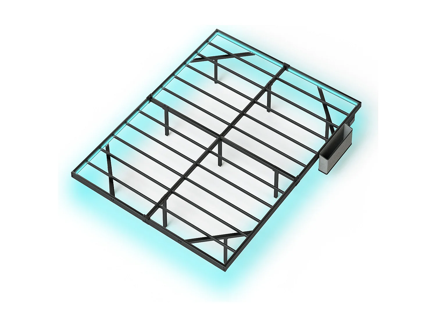 Lit flottant en métal 140 x 200 cm avec éclairage LED, sommier à lattes métallique, éclairé, noir