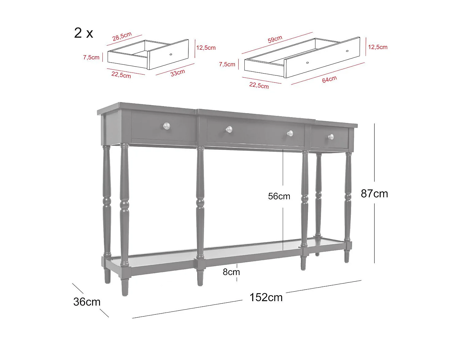 Console 152,5x86,5x35,5 cm blanc Avola AV1630-60