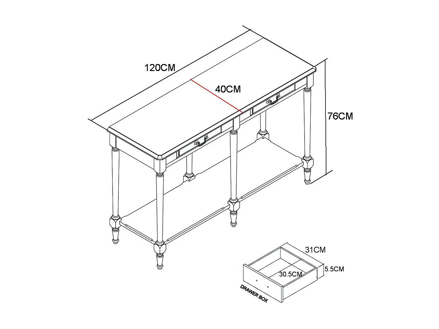 Console 120x76x40 cm ivoire Limena LI830