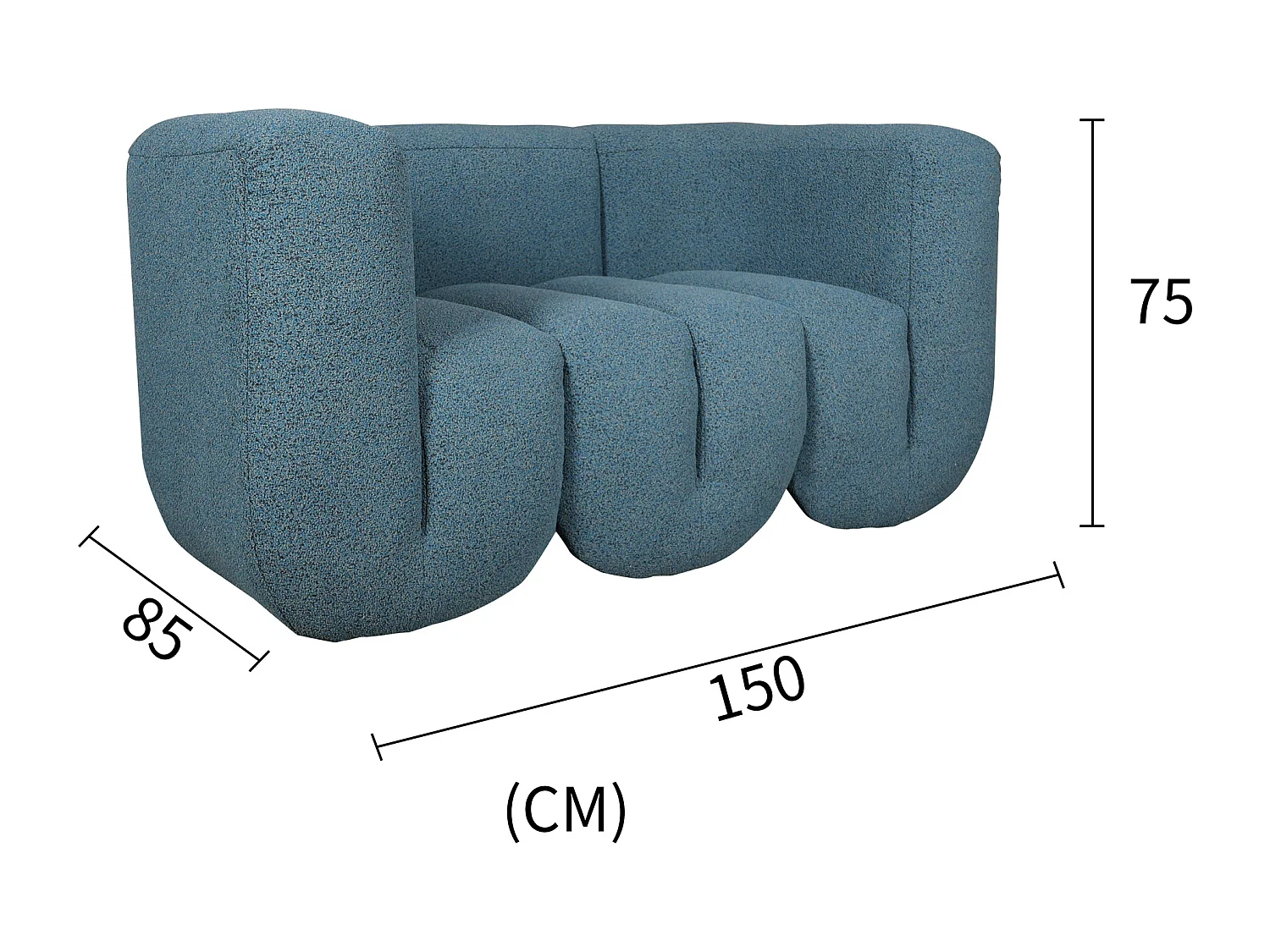 Canapé 150x75x85 cm Bleu gris noir nua n88-150-10