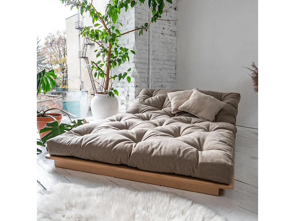 Canapé Futon 140x115x80 cm Crème Layti