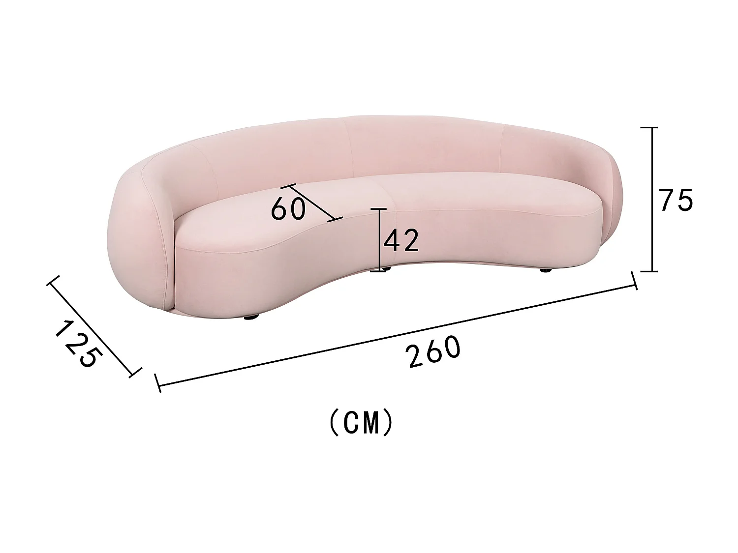 Bank 260x75x125 cm roze nua n77-25