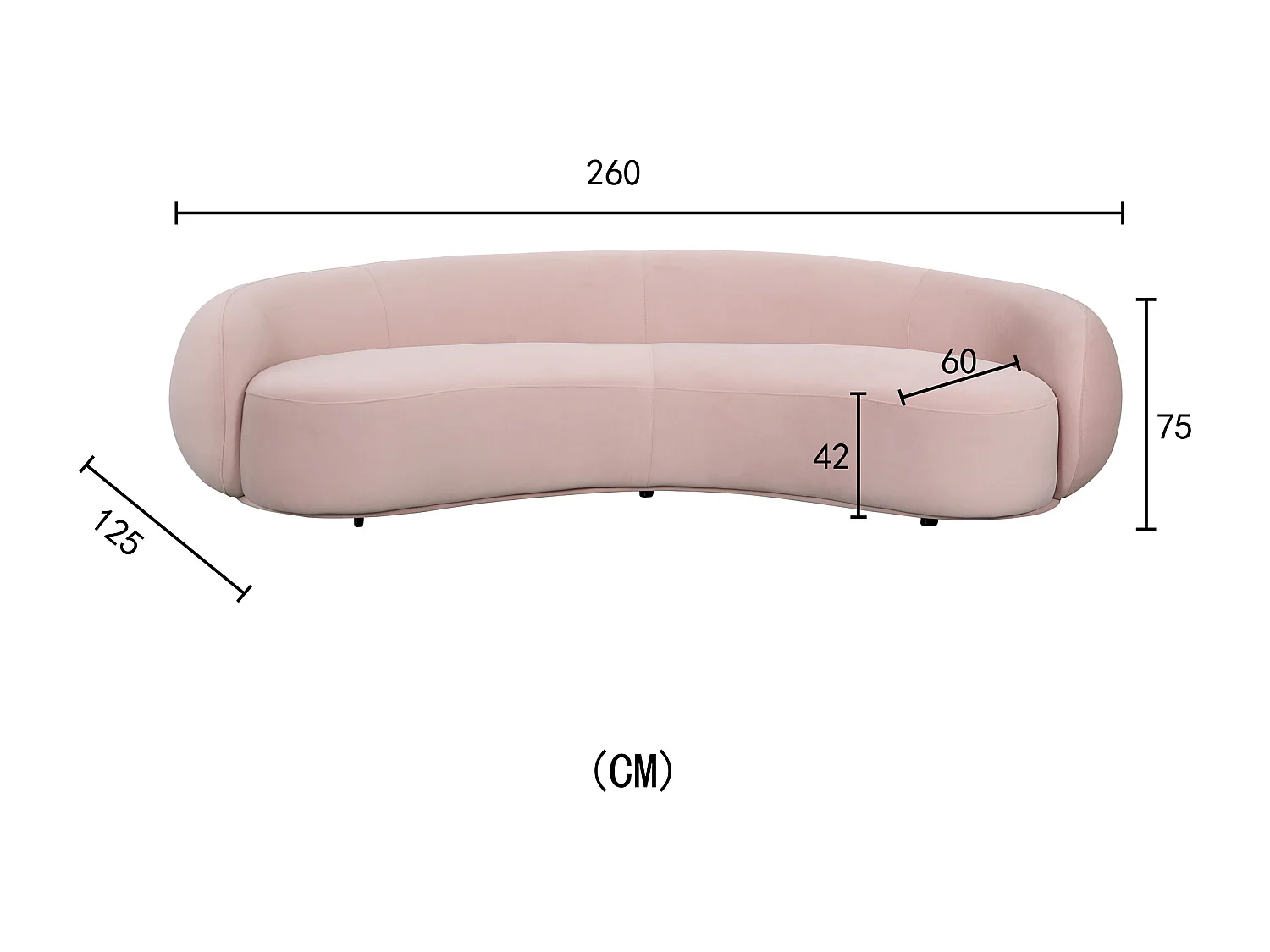 Bank 260x75x125 cm roze nua n77-25