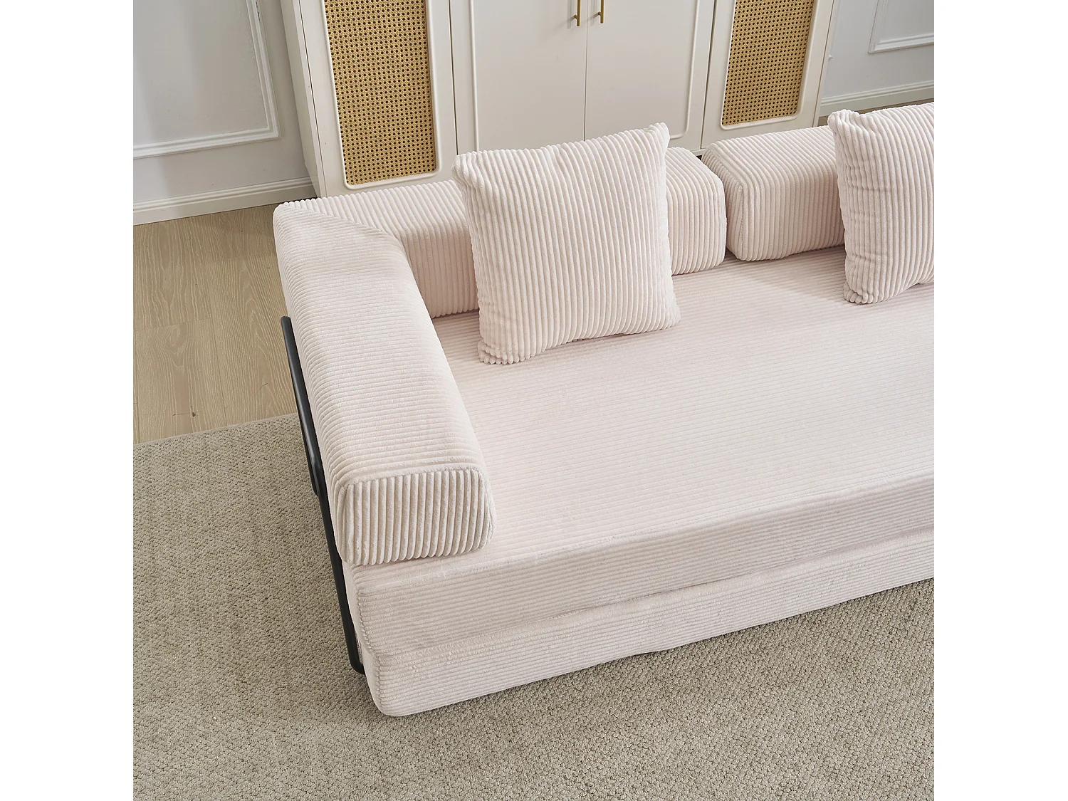 Canapé-lit convertible en velours côtelé, matelas pliant compact pour petits espaces, aucun assemblage requis, beige