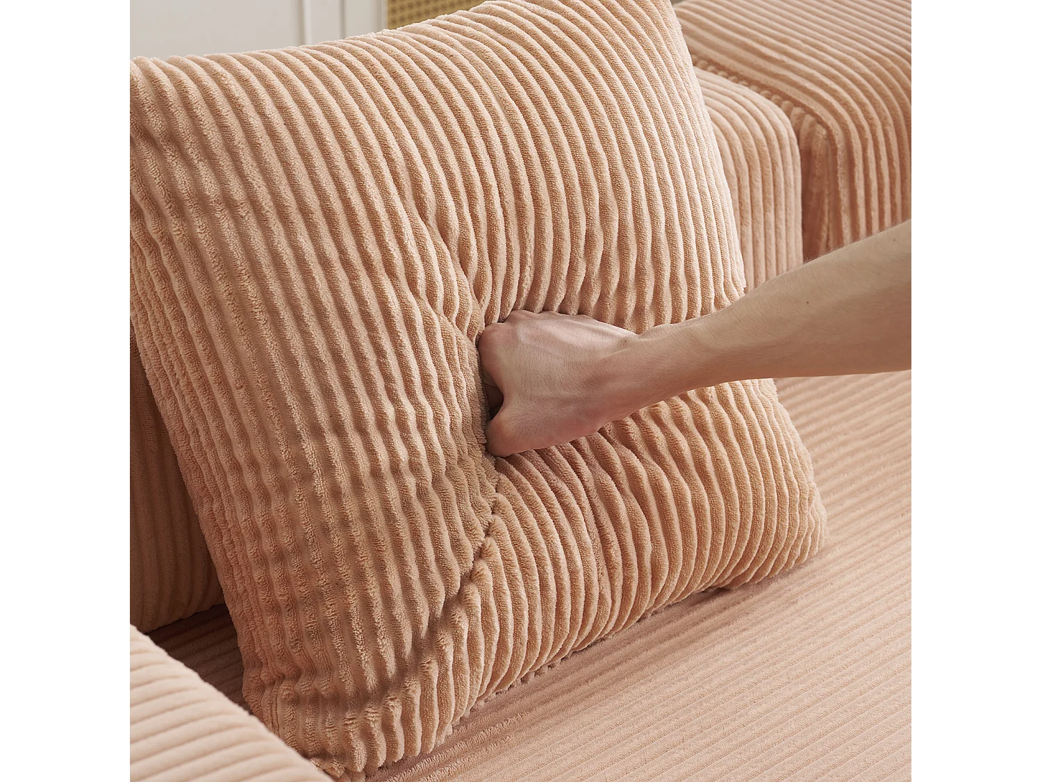 Canapé-lit convertible en velours côtelé, matelas pliant compact pour petits espaces, aucun assemblage requis, couleur abricot