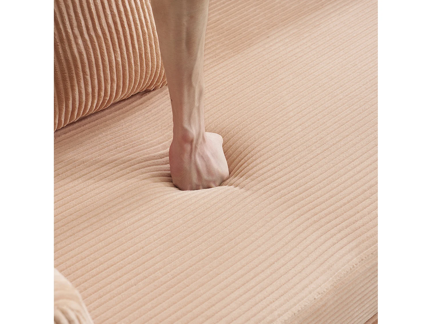 Canapé-lit convertible en velours côtelé, matelas pliant compact pour petits espaces, aucun assemblage requis, couleur abricot