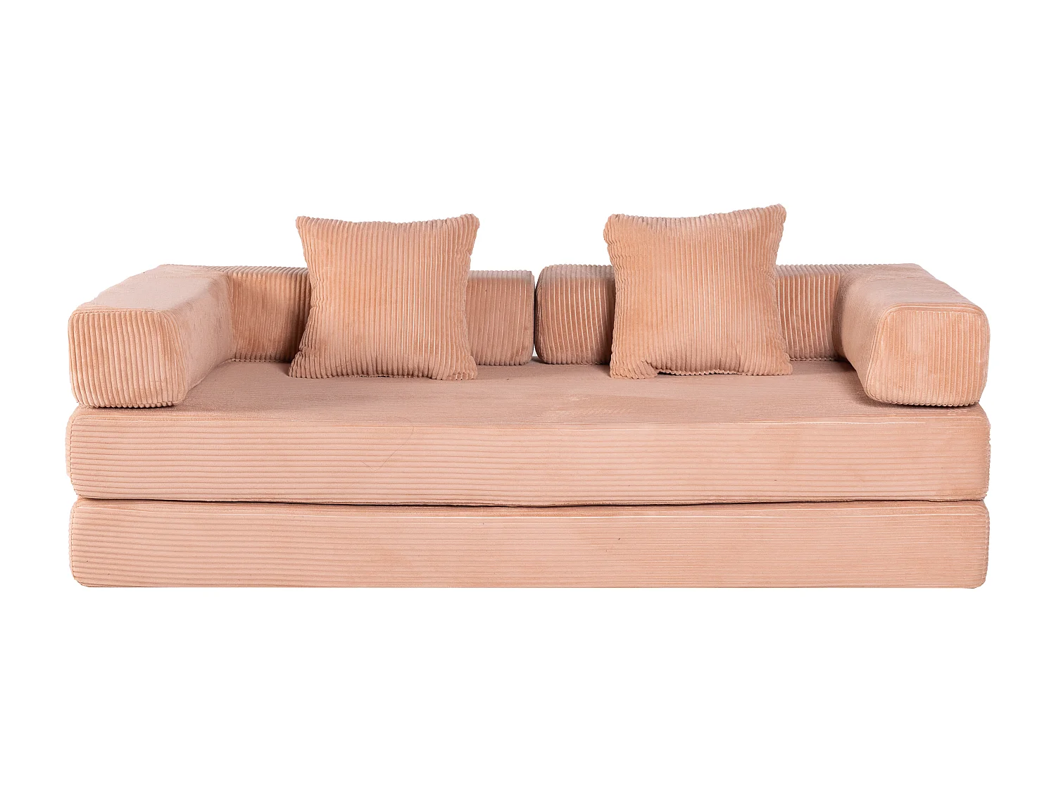 Canapé-lit convertible en velours côtelé, matelas pliant compact pour petits espaces, aucun assemblage requis, couleur abricot