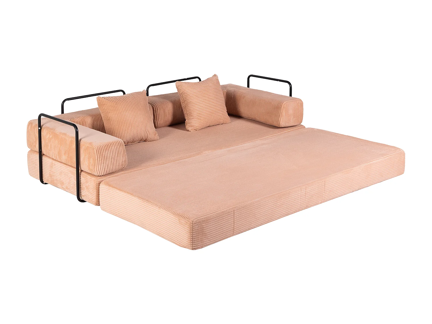 Canapé-lit convertible en velours côtelé, matelas pliant compact pour petits espaces, aucun assemblage requis, couleur abricot