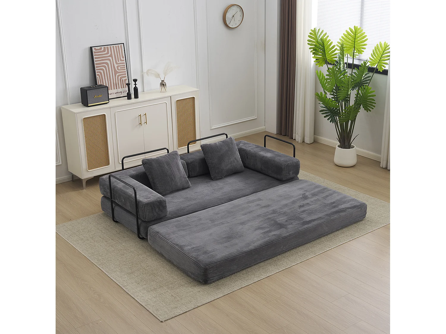 Canapé-lit convertible en velours côtelé, matelas pliant compact pour petits espaces, aucun assemblage requis, gris foncé