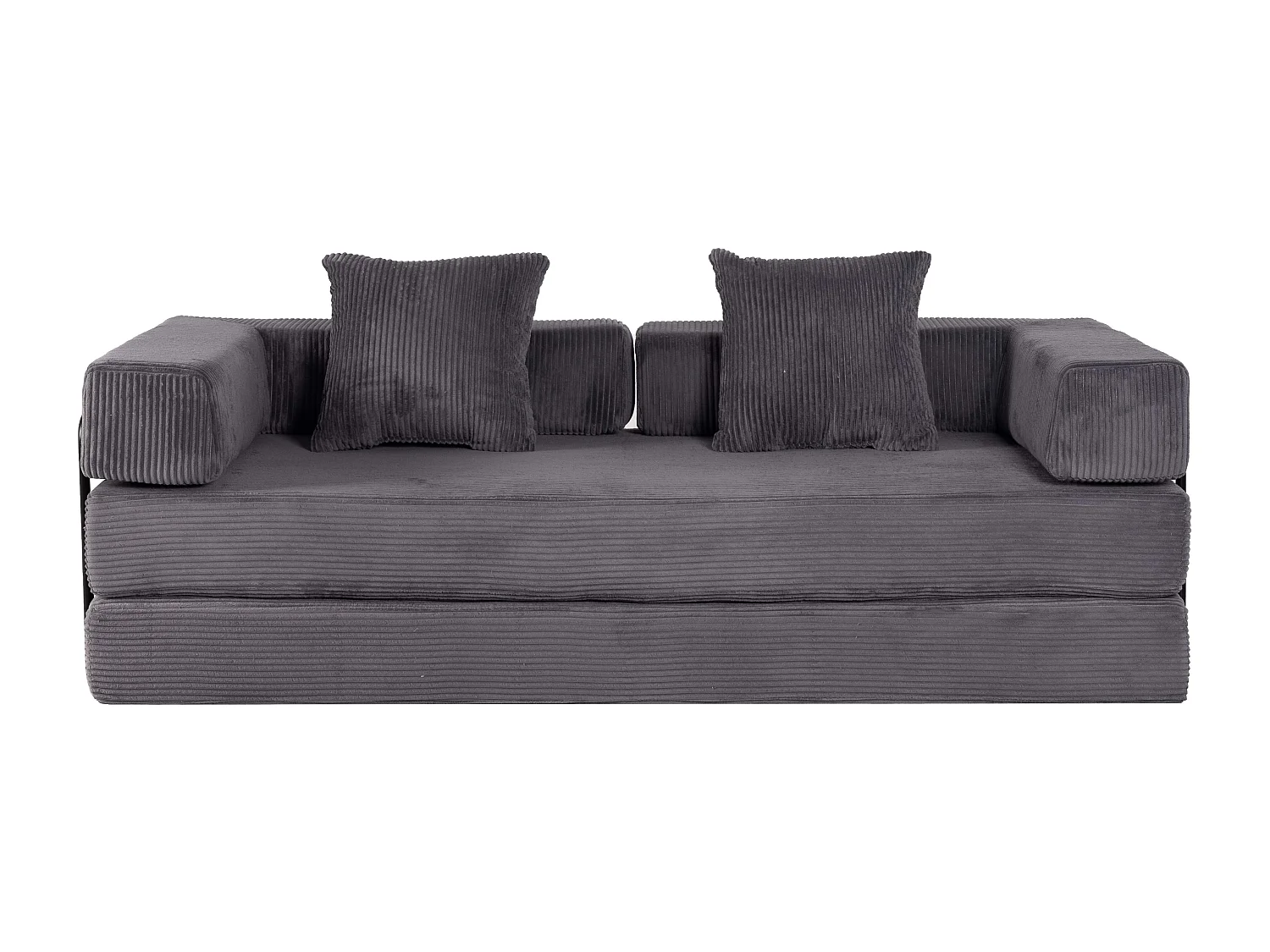 Canapé-lit convertible en velours côtelé, matelas pliant compact pour petits espaces, aucun assemblage requis, gris foncé