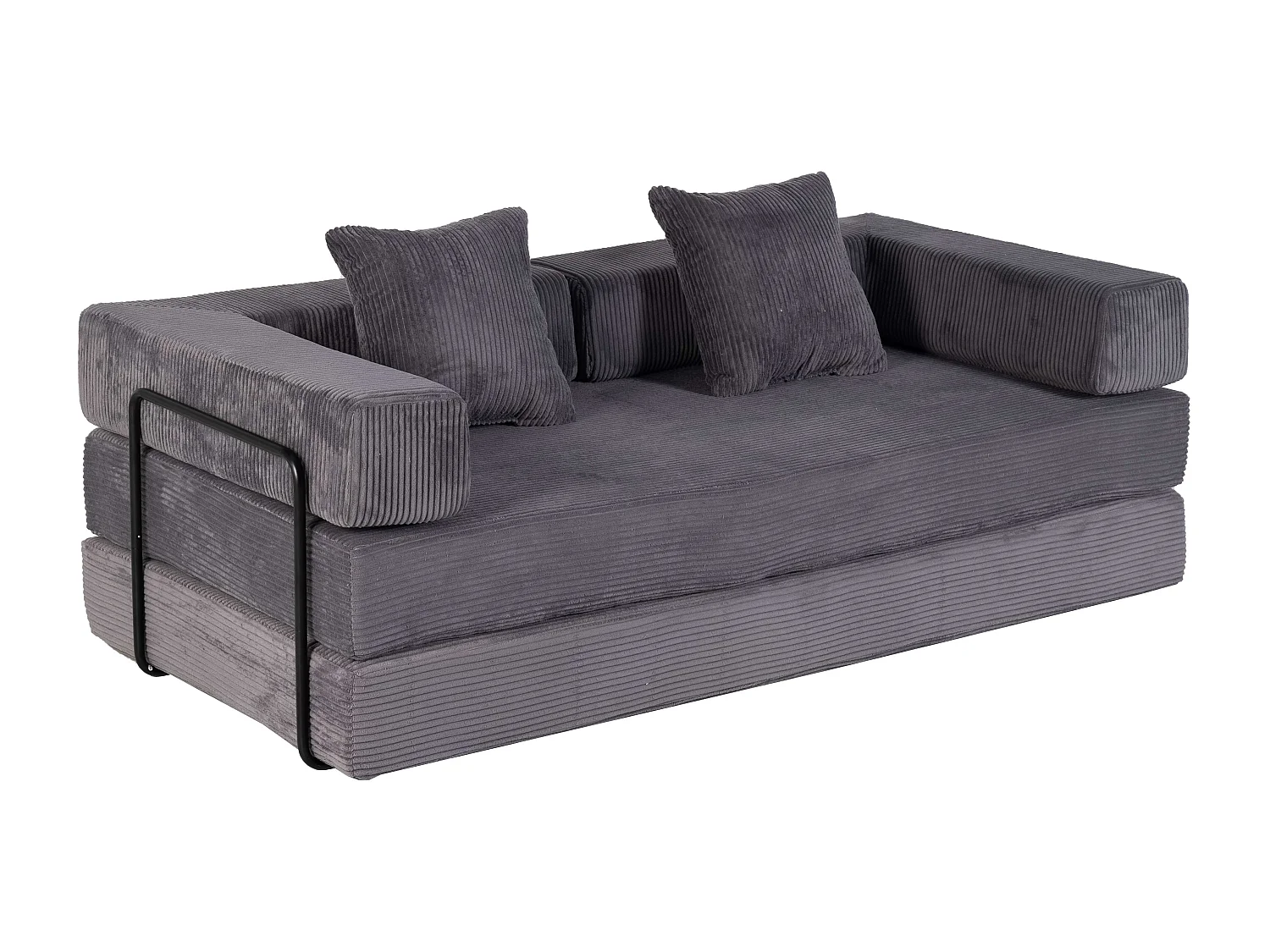 Canapé-lit convertible en velours côtelé, matelas pliant compact pour petits espaces, aucun assemblage requis, gris foncé