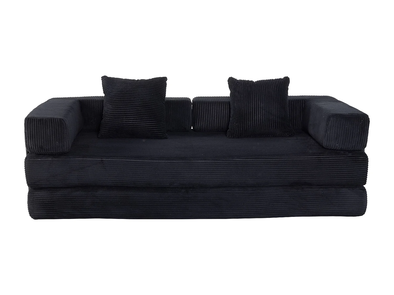 Canapé-lit convertible en velours côtelé, matelas pliant compact pour petits espaces, aucun assemblage requis, noir