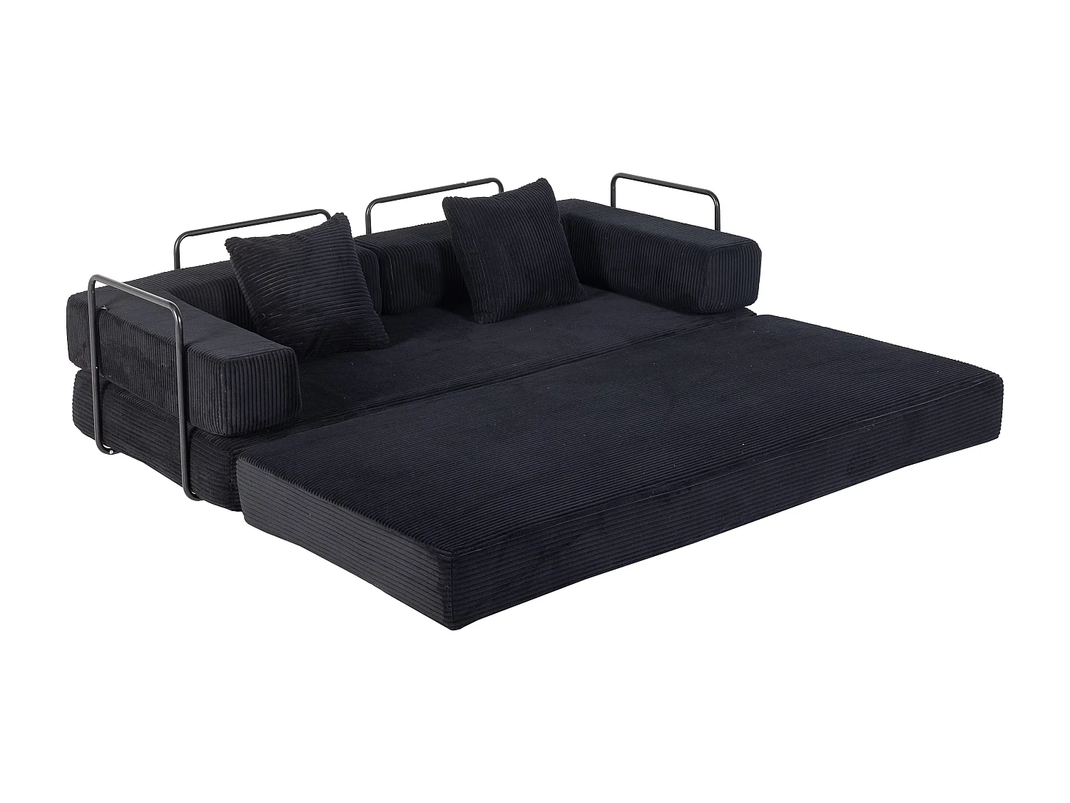Canapé-lit convertible en velours côtelé, matelas pliant compact pour petits espaces, aucun assemblage requis, noir