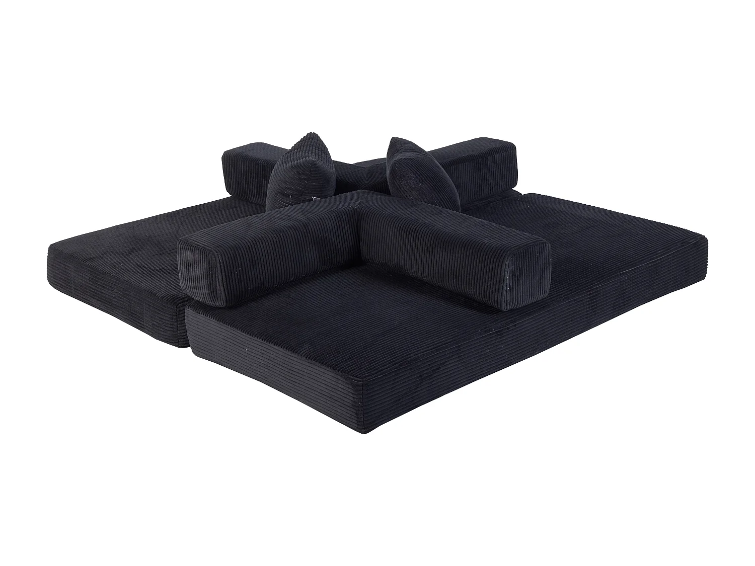 Canapé-lit convertible en velours côtelé, matelas pliant compact pour petits espaces, aucun assemblage requis, noir