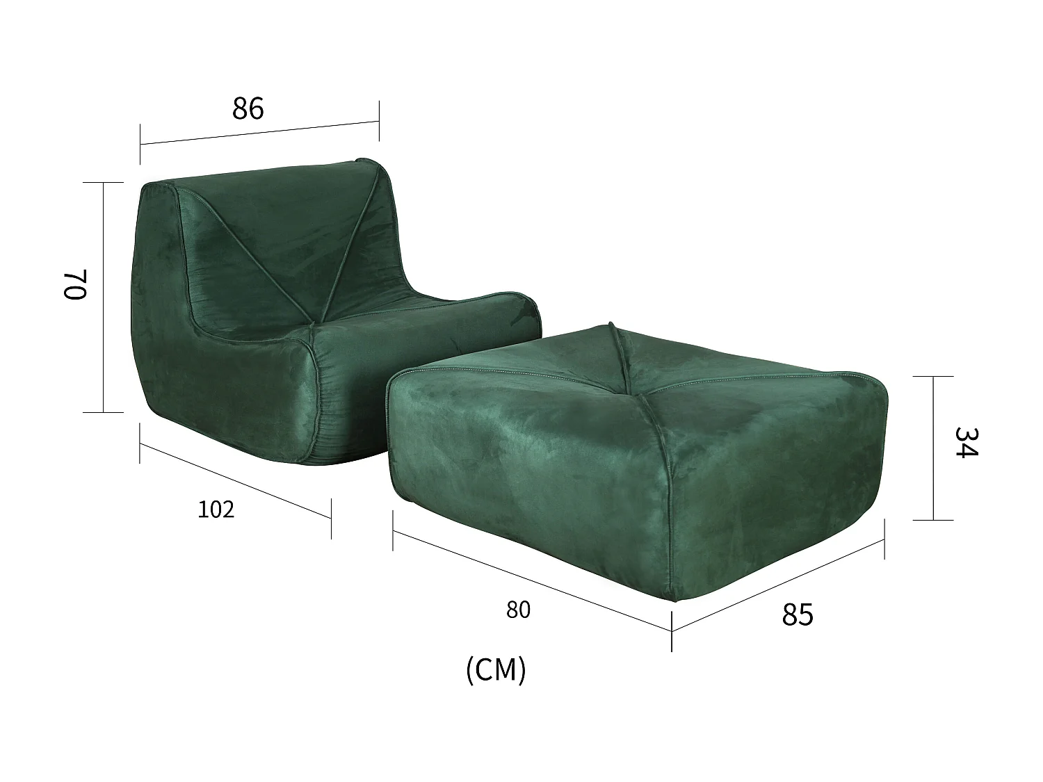 Fauteuil avec repose-pieds 86x102x70 cm vert nua n24-15