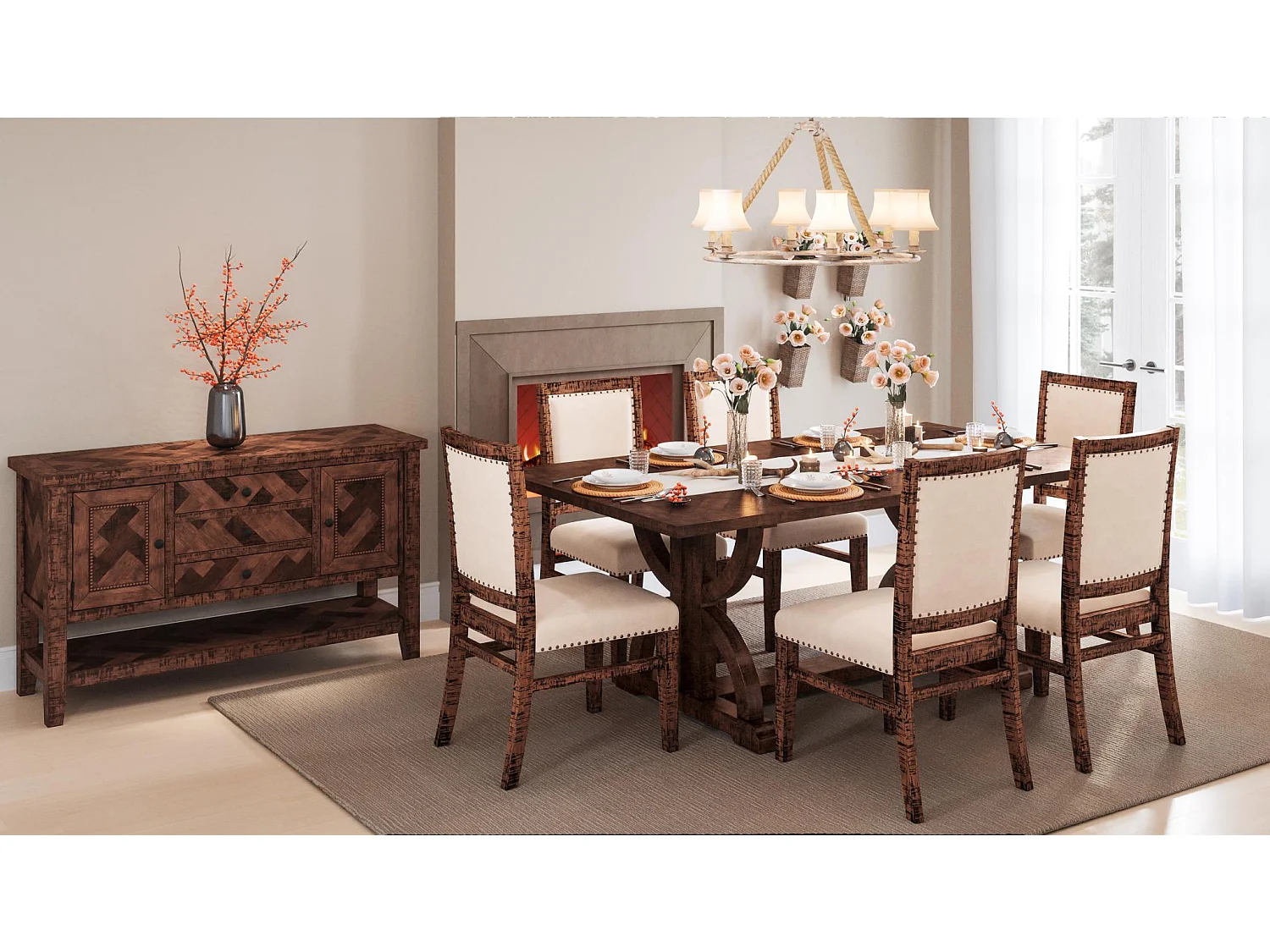 Table 152,5-198x77,5x106,5 cm Marron foncé Avola av1931-78