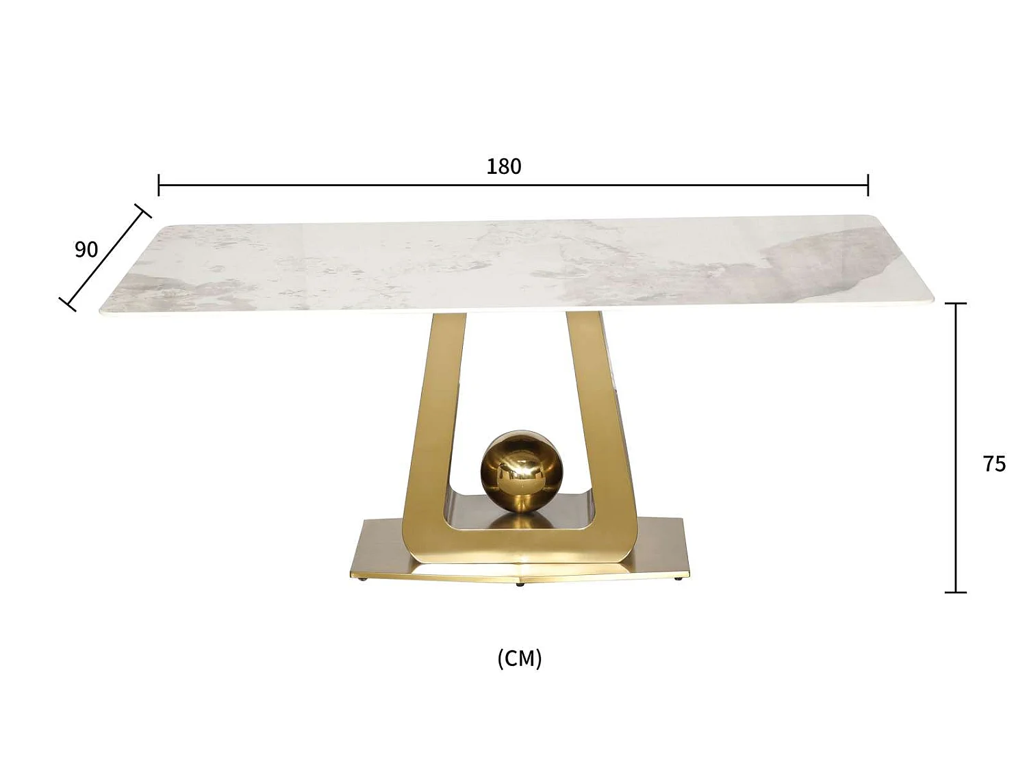 Table 180x75x90 cm white gold modig m57