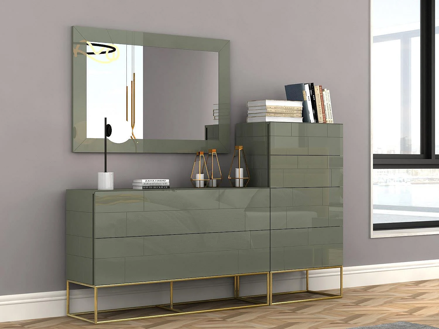 Miroir 110x75x2,5 cm vert rose hill rh11