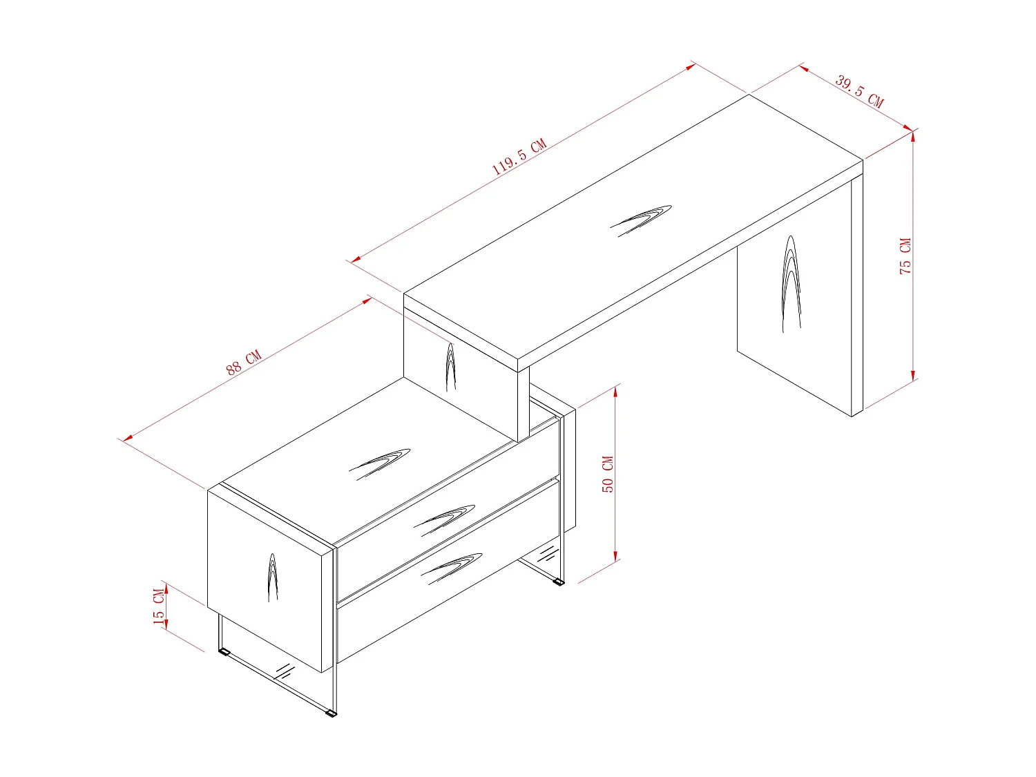 Bureau 88x75x39,5 cm Chêne Soho sh15