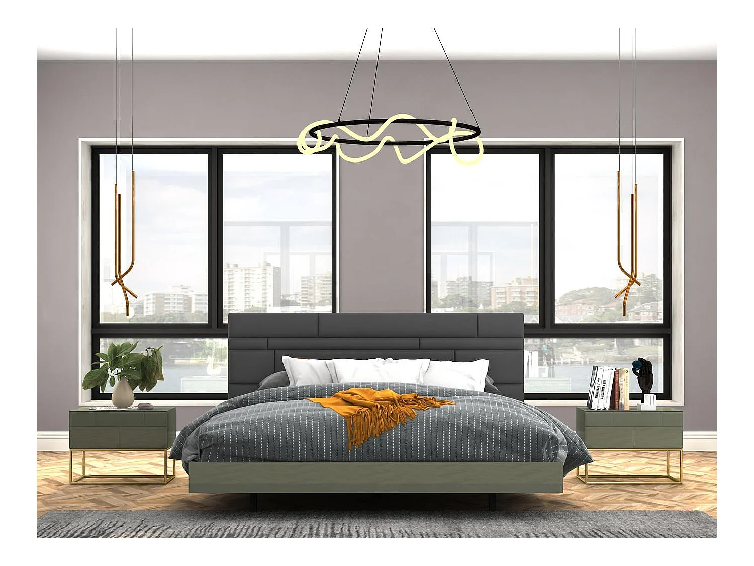 Cama tapizada 190x105x210 cm gris Rose Hill RH09