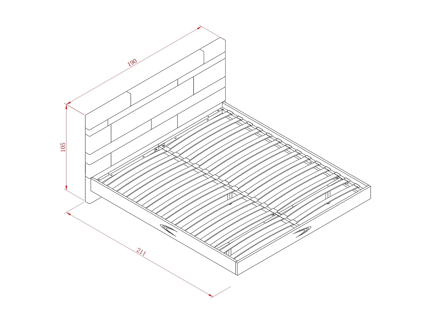Lit rembourré 190x105x210 cm gris Rose Hill RH09