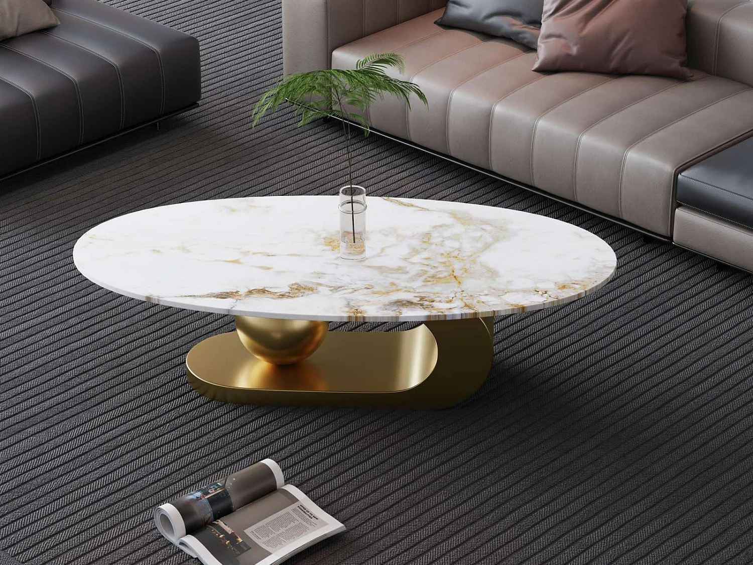 Table basse 130x42x70 cm blanc or Modig M58