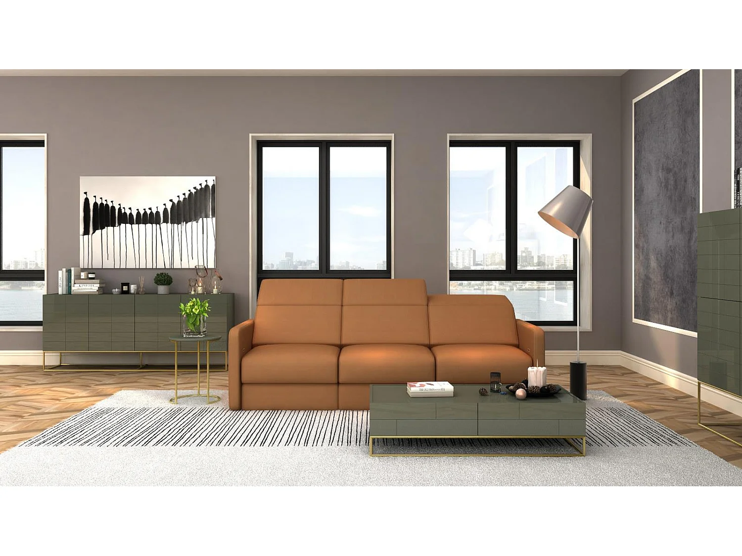 Mesa de centro 119.5x36x59.5 cm Cemento Verde Rose Hill RH06