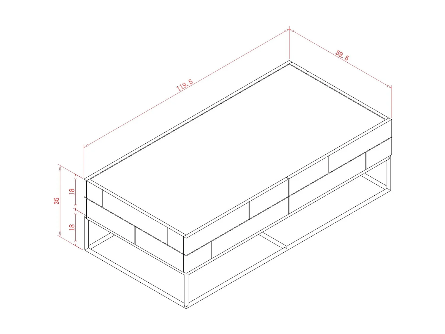 Mesa de centro 119.5x36x59.5 cm Cemento Verde Rose Hill RH06