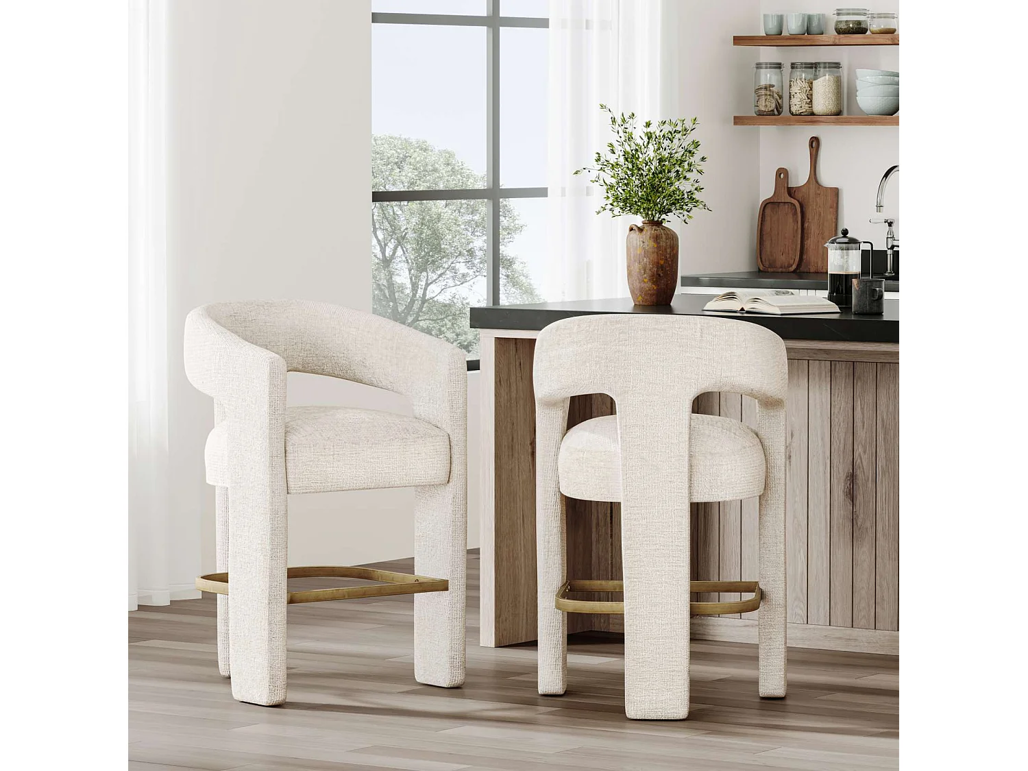 Klädd Barpall, Leith, Beige