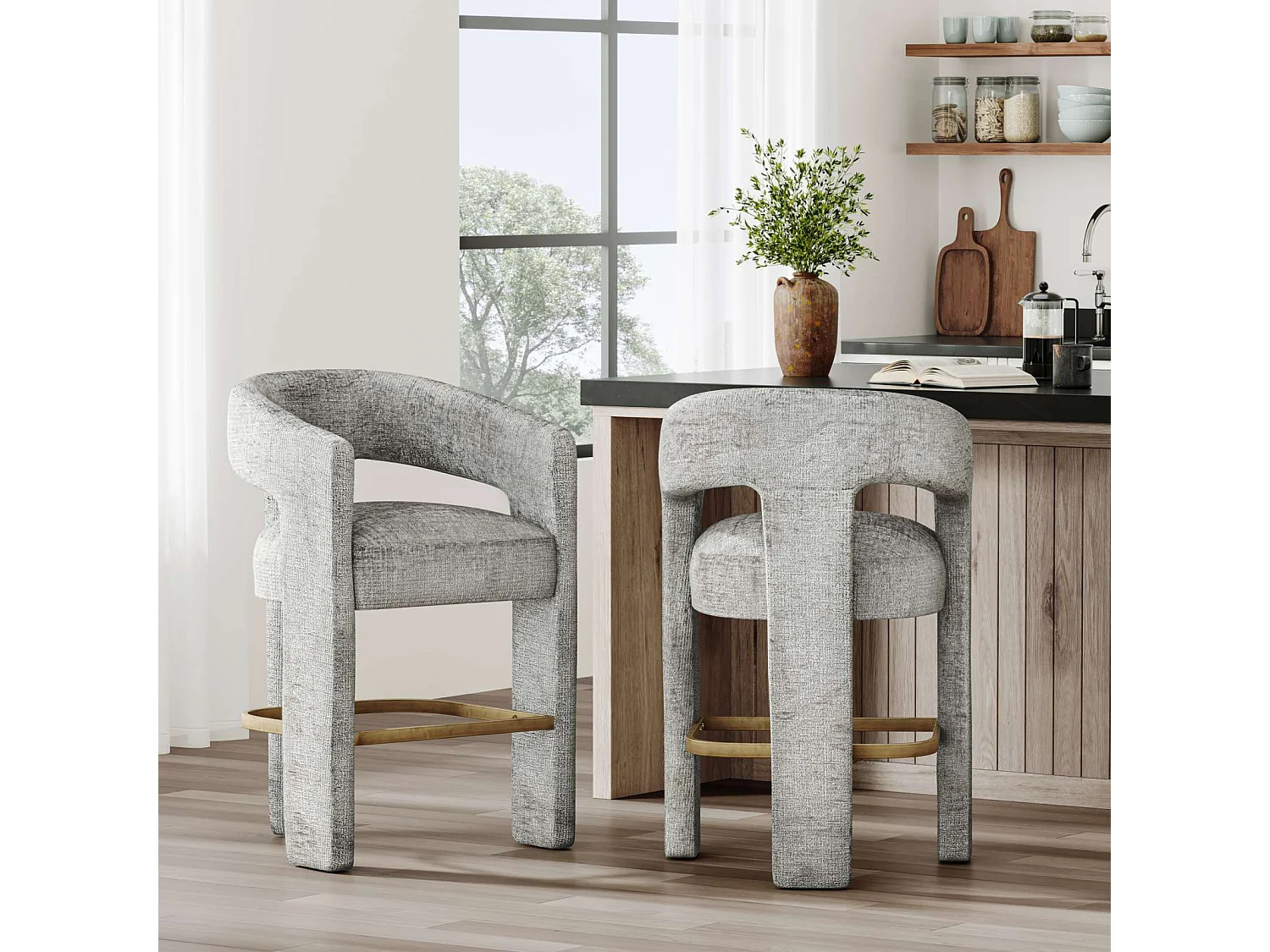 Tabouret de bar 61x89x57 cm gris argent Leith LET71HG
