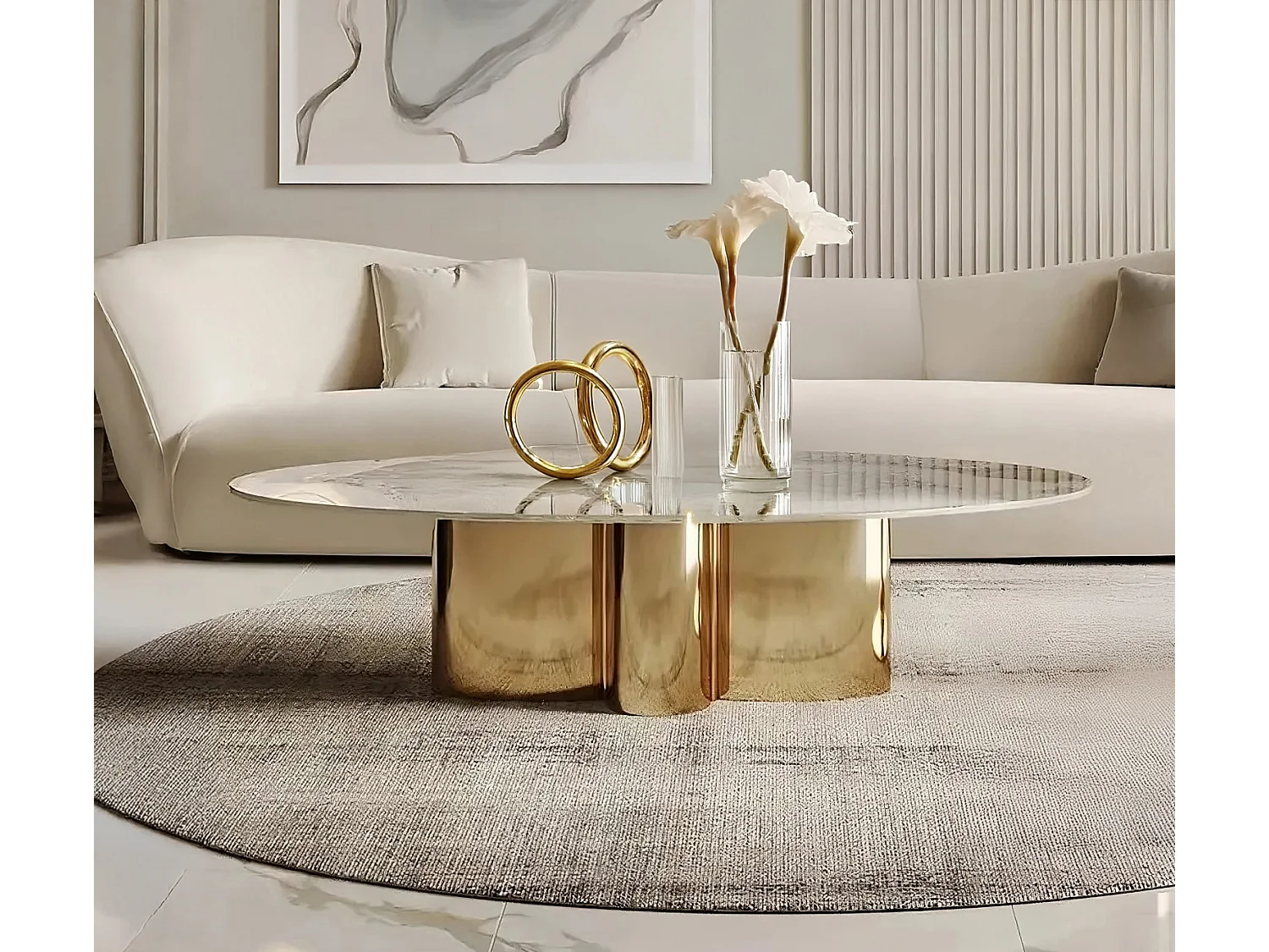 Mesa de centro 130x42x70 cm blanca oro Modig M59