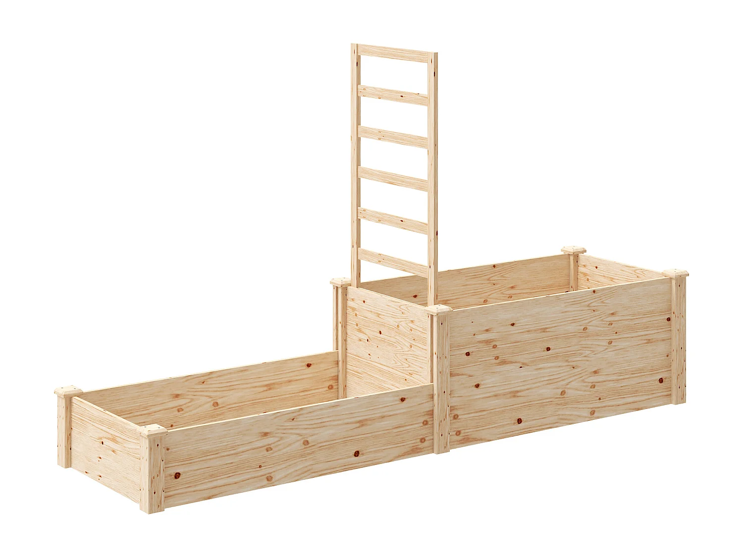 Grande jardinière double avec treillis haut dim. 222 x 63 x 132 cm bois sapin naturel