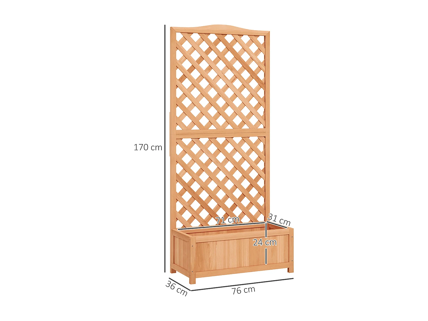 Jardinière avec treillis haut H.170cm - bac à fleurs - fond à lattes - bois sapin pré-huilé