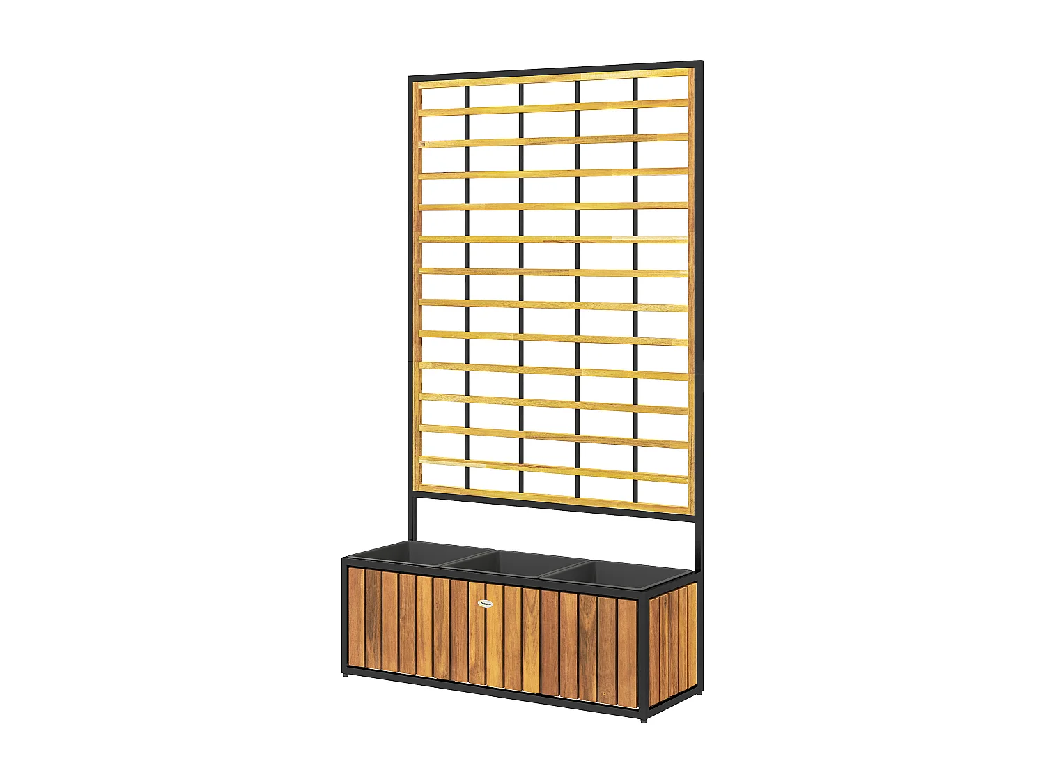 Jardinière avec treillis design tropical dim. 74 x 27 x 131 cm bicolore acier noir bois acacia verni