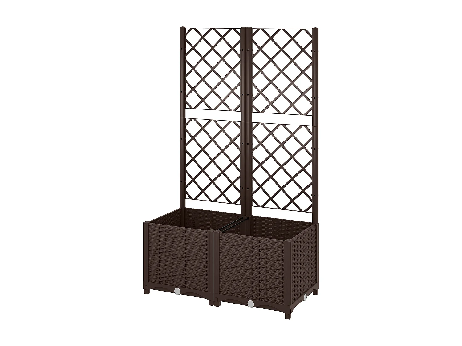 Jardinière treillis haut H.135 cm - système de drainage intégré - effet rotin tressé PP chocolat