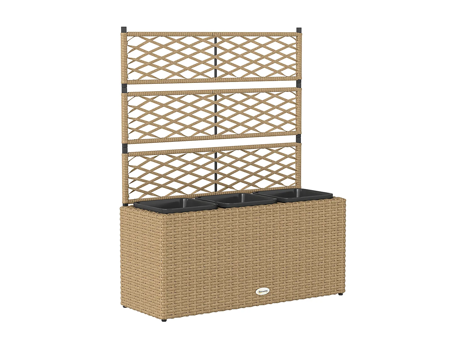 Jardinière avec treillis dim. 84L x 30l x 107H cm 3 bacs inserts d'irrigation inclus PE imitation rotin tressé sable